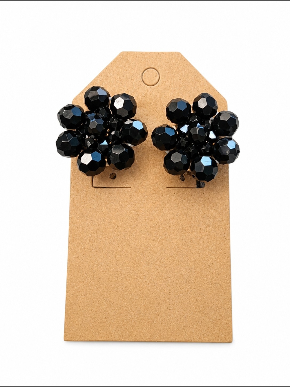Black Beaded Floral Clip-On Earrings - Women Jewelry